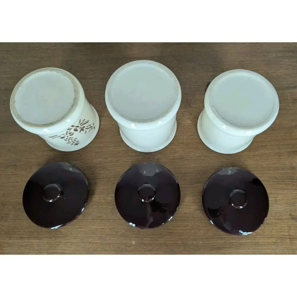 Vintage Holiday Designs USA Canister Set Of 3 Ceramic Brown White Floral Cut Out